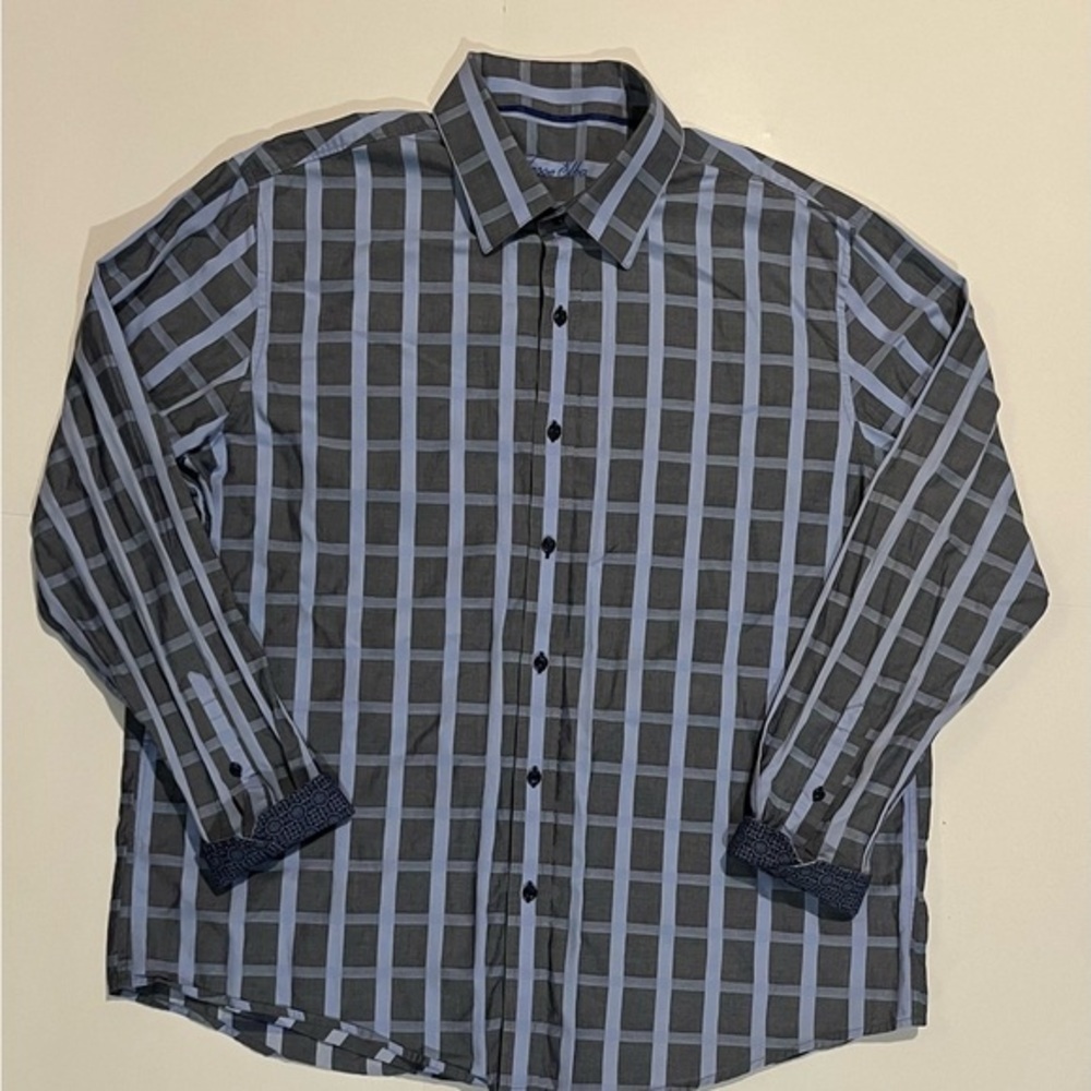 Tasso Elba Blue and Gray Plaid Casual Shirt